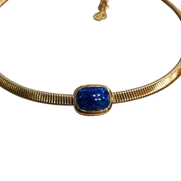 Dior Choker Necklace Vintage 80s Dior Chunky Gold Tone Blue Faux Stone - Picture 4 of 16